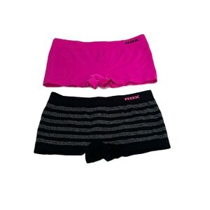NWOT RBX Pink and Black Striped seamless Tagless BoyShorts Set of 2 underwear S